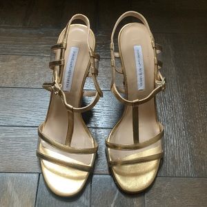 Diane von Furstenberg Gold Heeled Sandals Size 7